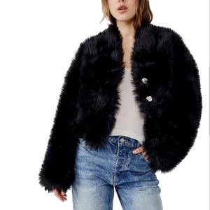 Free People We The Free Black All Night Fur Jacket Women’s Small NEW